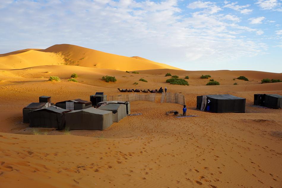 Desert camp in the middle of the dunes of Merzouga Morocco